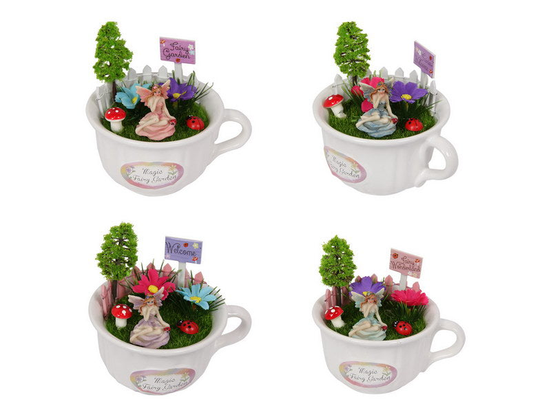 11CM FAIRY GARDEN IN TEA CUP 4 ASSTD