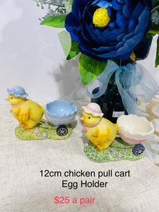 12cm Chicken Pull Cart Egg Holder pair