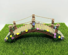 Load image into Gallery viewer, Fairy Garden Bridge with Rop and Flower Detail
