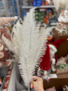 50cmL white silver fern leaves branch