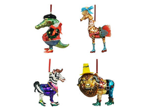 Set of 4 Menagerie Glass ornaments 12cmH-15cmH