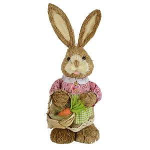 SIENNA STRAW BUNNY W/BASKET 20X45CM-PINK