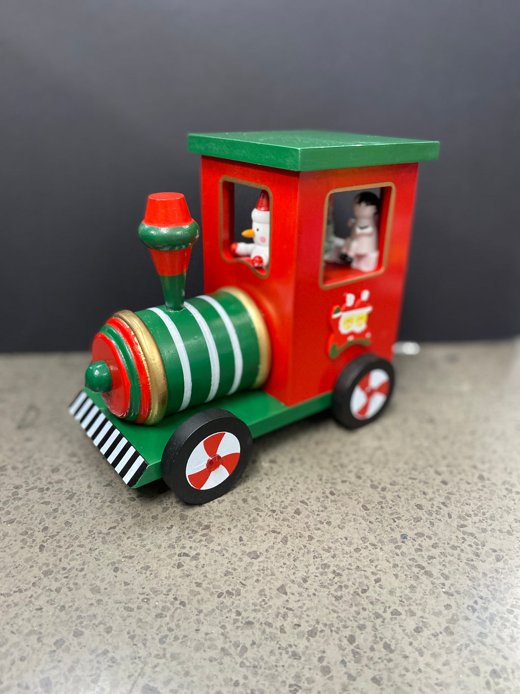 20cmH 15cmW wooden wind up Xmas train