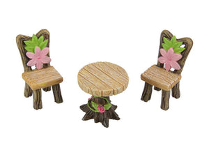 Set of 3 Fairy Garden Table and 2 Chairs with Pink Flower Design