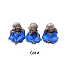 Load image into Gallery viewer, Set of 3 blue monks 10cm
