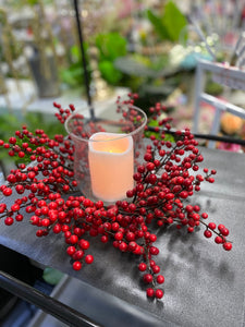 40cm red wreath berries candle holder