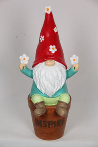 13CM FLOWER GNOME WITH INSPIRATIONAL POT 3 ASSTD