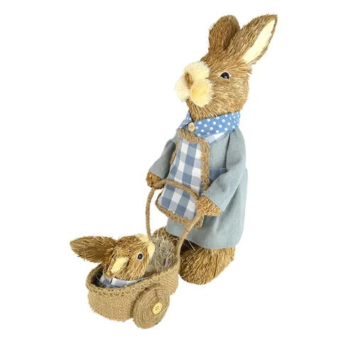 RUBY AND BABY STRAW BUNNY 35X37CM- BLUE