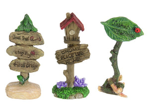 3pcs 11cm Fairy Garden Sign Post Gnome Miniature Stature Figurine