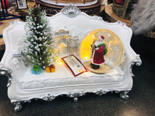 Load image into Gallery viewer, Resin made wind up musical chair with snow globe and santa
