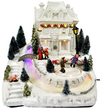 Load image into Gallery viewer, Christmas snowy village with skating children and changing colour river
