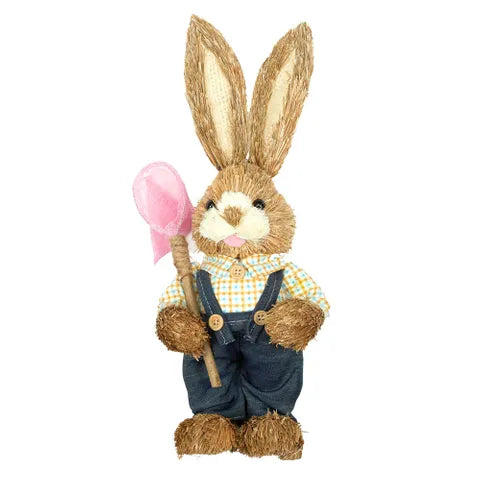 GEORGE BUNNY W NET STRAW 13X10X33CM DEN