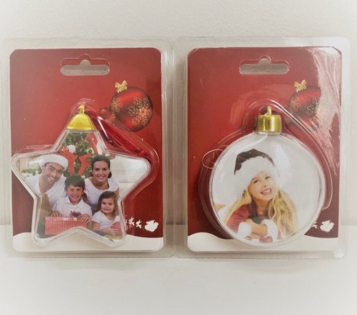 Pack of 2 clear plastic photo bauble 5cm