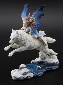 23CM FAIRY ON LEAPING WOLF