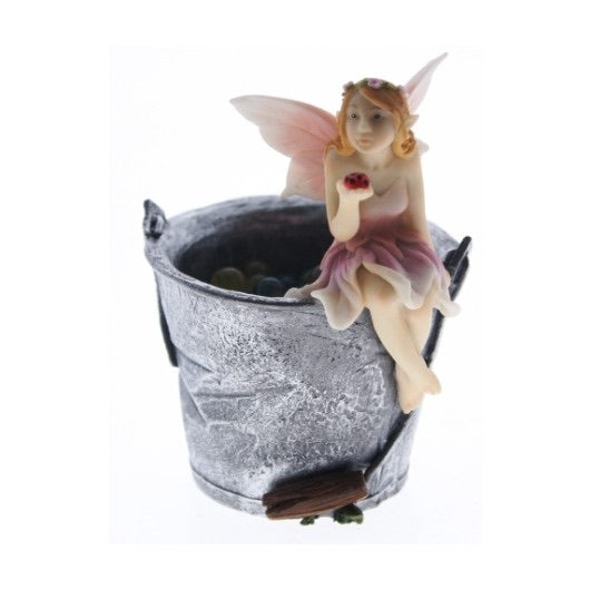 Bucket Planter w Fairy 11cm 24cmH