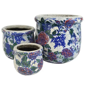 FLEUR S/3 CERAMIC POTS 22X22X21CM BLUE