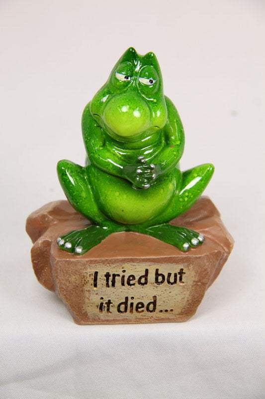 12CM GREEN MARBLE GARDEN FROG WITH FUNNY WORDING